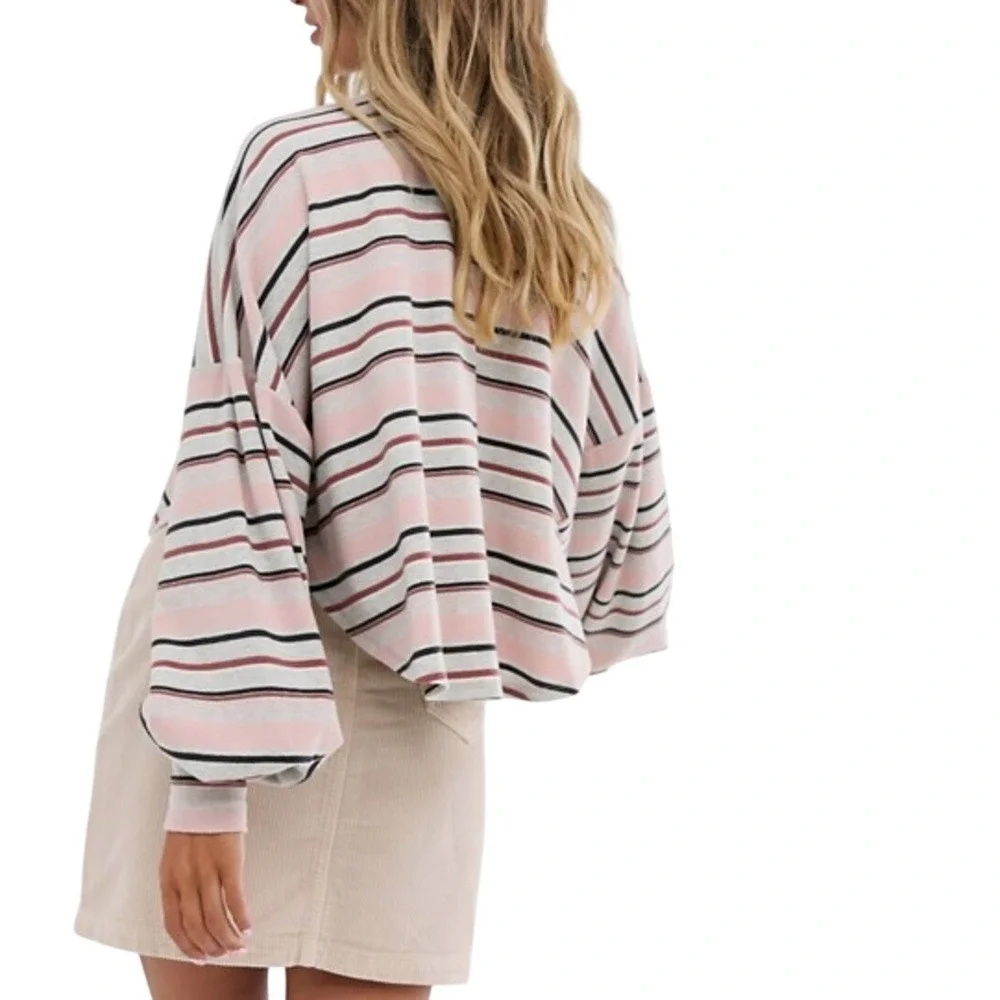 FREE PEOPLE Women's Steph Stripe Mock Neck Shirt Neutral Combo Size Medium - Picture 1 of 7